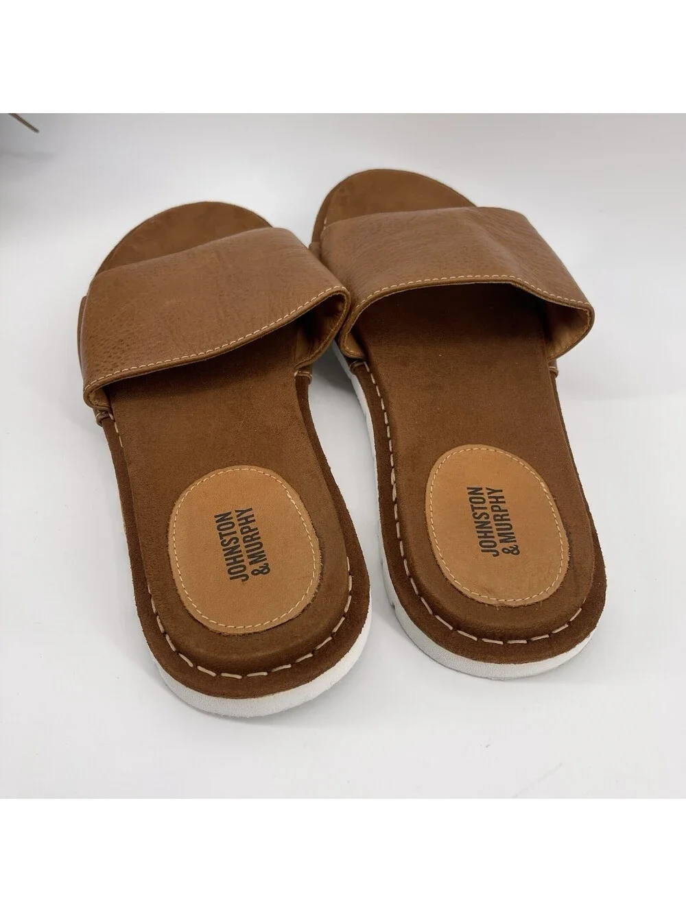 Johnston & Murphy Men’s Brown Leather Slide Sandals Size 10M Made in Brazil